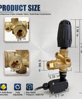 Heavy Duty Pressure Washer Unloader Valve 4500 PSI Ten And A Half GPM Beefy Brass Build with Adjustable Knob dimensions