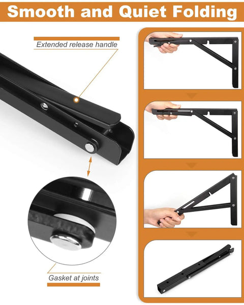 Heavy Duty 8 Inch Foldable Shelf Brackets For Diy Folding Tables Rock Solid Steel Build Supports 300 Pounds showing smooth folding mechanism.