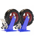 Rock Solid Heavy Duty Swivel Pneumatic Caster Wheels 12 Inch Rubber Tires Pack Of 2 For Indoor Outdoor Cart Dolly With Locking Brake visible in blue and red color scheme.