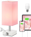 3 Way Touch Desk Lamp With USB Ports, Pink Shade Nightstand Light for Bedroom or Living Room, White Base, LED Bulb Included