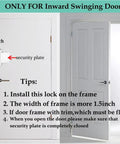 Two Pack Heavy Duty Door Security Lock For Inward Swinging Doors shown installed on door frame for kid proof reinforcement
