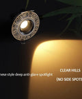 UWYTGF 5 Pack Style Led Recessed Lighting with brass pattern, showcasing a deep anti-glare spotlight in action.