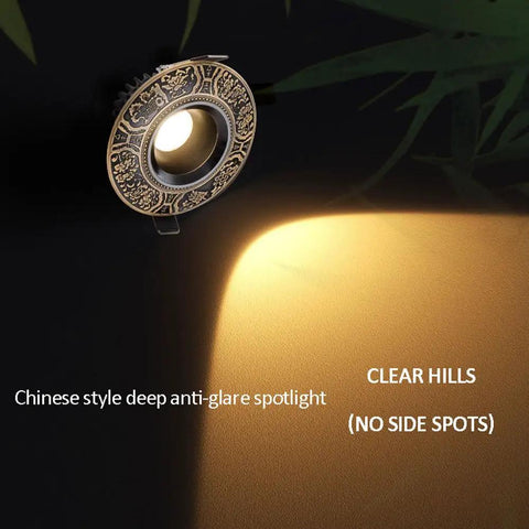 UWYTGF 5 Pack Style Led Recessed Lighting with brass pattern, showcasing a deep anti-glare spotlight in action.