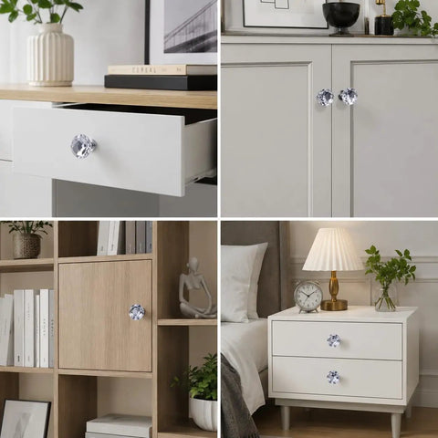 Crystal Cabinet Knob Set 8 Pack Diamond Glass Dresser Knobs For Cabinets And Drawers Premium Aluminum Alloy Hardware With Slick Diamond Shine Smooth Edges Durable Corrosion Resistant Easy Installation Modern Glam on cabinet, dresser and nightstand