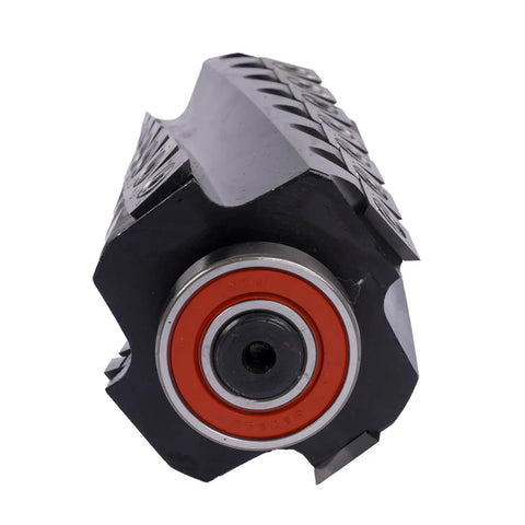 Badass Six Inch Spiral Cutter Head Replacement For Professional Jointer Work With Four Row Twenty Eight Carbide Inserts features a close-up view of carbide inserts.