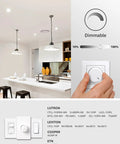Hand adjusting light dimmer with kitchen view showcasing dimmable lighting effect, featuring Best Value Dimmable LED Light Bulbs 60W Equivalent.