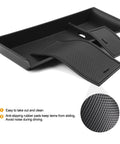 Mazda CX5 Center Console Tray Insert Organizer with anti-slip rubber mats for 2022-2025, shown in black ABS material.