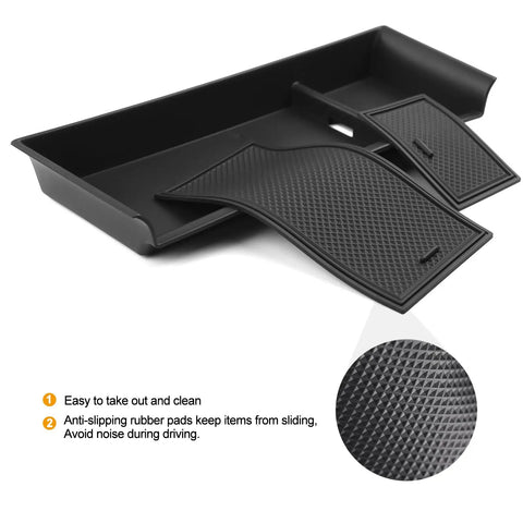 Mazda CX5 Center Console Tray Insert Organizer with anti-slip rubber mats for 2022-2025, shown in black ABS material.