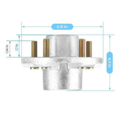 Trailer Wheel Idler Hub Kit 5 Hole 4.5 Inch Bolt Idler Hub For 3500 Lb Trailer Axles, side view with dimensions
