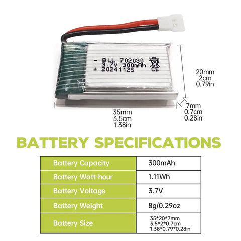 Five Pack 3.7V 300mAh 25C LiPo Drone Batteries With 5 In 1 Charger specifications shown