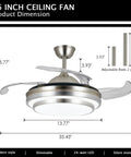 36 Inch Retractable Ceiling Fan With Lights And Remote Smart Dimmable Led Fandelier Lit For Kitchen Bedroom Living Room Dining Room