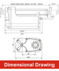 Dimensional drawing of Heavy Duty DC 12V Linear Actuator With 1100mm Stroke And 12000N Rock Solid Thrust Built Tough IP67.
