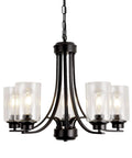 Five Light Matte Black Farmhouse Industrial Chandelier With Clear Glass Shades For Dining Room Kitchen Island Foyer And Bedroom Modern Vintage Pendant Lighting That Elevates Any Space With Bold Timeless Vibe And Dope Style
