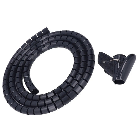 Spiral Cable Wrap For Home Office And Entertainment Centers With Clamp, Heavy Duty Wire Sleeves And Winding Tube shown coiled