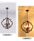Farmhouse Wood Orb Chandelier With Four Lights, Rustic Pendant Lighting For Kitchen Island, light off and on views.