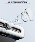 Close-up of Premium 4K Webcam With Built In Ring Light And Dope Privacy Shutters showing crystal-clear lens components for image quality.
