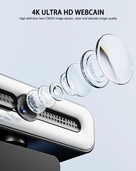 Close-up of Premium 4K Webcam With Built In Ring Light And Dope Privacy Shutters showing crystal-clear lens components for image quality.