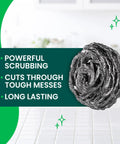 Three Pack Stainless Steel Dish Scrubbers That Power Through Tough Grease And Burnt On Messes Heavy Duty Metal Scrub Pads Closeup