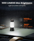 Ultra Bright Camping Lantern With 1000LM LED Floodlight And 5000mAh Battery on table illustrating 1000 lumens brightness