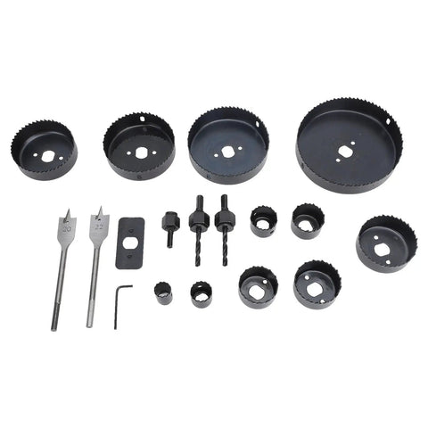 Jiawu 18Pc Multifunctional Carbon Steel Hole Saw Kit For Fast Accurate Cuts In Plasterboard Drywall With Convenient Storage Case And Durable Blades For Heavy Duty Use, assorted sizes