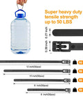 100 Pack Reusable Zip Ties 8 Inch Heavy Duty Outdoor UV Resistant Releasable 60 Lb Black Cable Ties holding water jug
