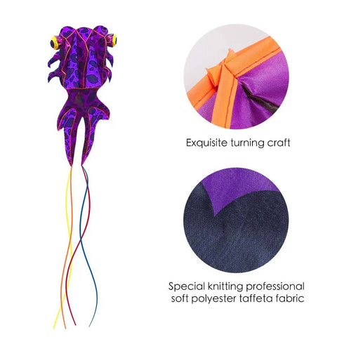 Giant 3D Goldfish Frameless Soft Parafoil Kite For All Ages, Kid And Adult Friendly, shown in purple with two colorful tails