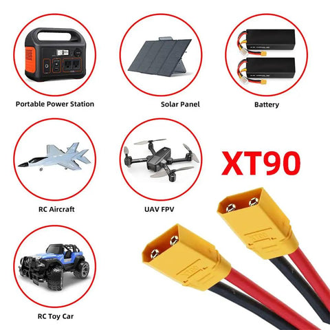 XT90 Male To Male 10AWG Extension Cable For RC Battery And Portable Power Station Solar Panel Charger Lead 1.6ft with connections