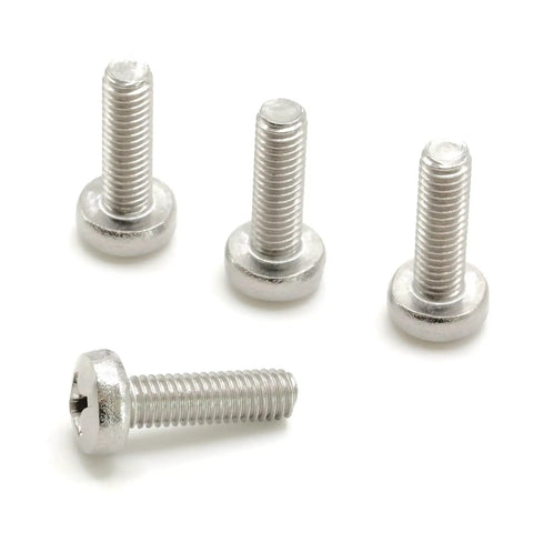 Toyota Rear License Plate Screws M6 1.0 By 20mm Stainless Steel Pack Of 4 For RAV4, Camry, Corolla, 4Runner, Highlander And More OEM Style Replacement Hardware, showing four screws.