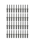 Assorted polyoxymethylene fasteners in a grid; part of the Heavy Duty Alloy Steel Rivet Gun Assortment Kit, 41 Piece.