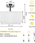 Dimensions and features of Three Light Modern Semi Flush Mount Ceiling Light With Double Fabric Drum Shade 12 Inch Fixture