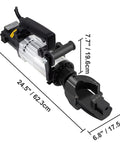 Heavy Duty 1500W Electric Rebar Bender Hydraulic Steel Bar Bending Machine dimensions showing 24.5x6.8x7.7 inches.