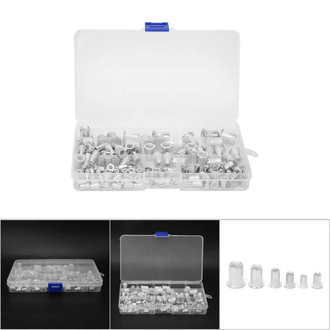 Heavy Duty Aluminum Rivet Nut Kit M3 Through M8 Threaded Inserts with plastic storage case displaying 150 piece fastener set