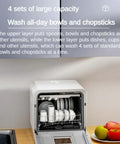 Compact Countertop Dishwasher For Four Place Settings Portable Kitchen Workhorse showing upper and lower racks for dishes and utensils.