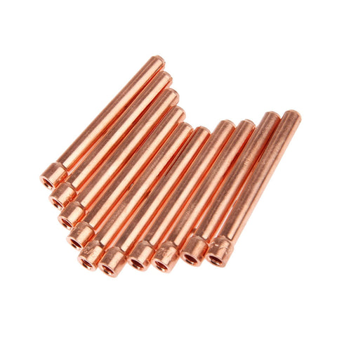 Copper pieces from TIG Collet Tips And Bodies Kit For WP17 To WP26 Torch Series, 10 Pieces, 2.4 Mm Tungsten Replacements.