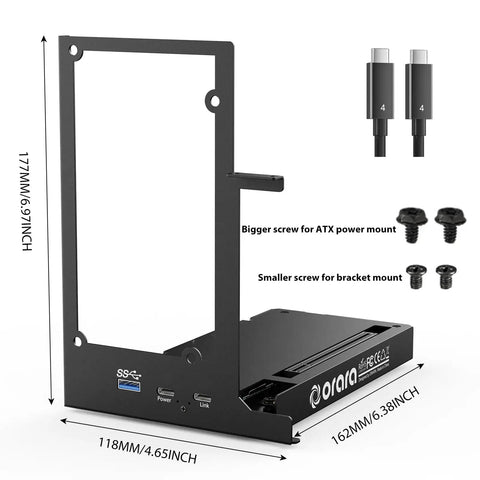 Next Level Thunderbolt 3 And 4 Egpu Dock For Laptops And Mini Pcs with USB4 connectors and bracket for mounting.