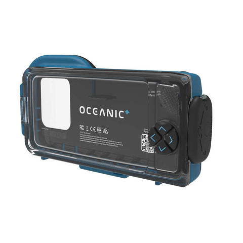 Underwater iPhone Dive Housing With Digital Color Correction showing back view with controls and vacuum seal system