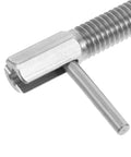 Pro Grade Stainless Steel Retractable Plunger Pin With Beefy L Shaped Thumb Knobs For Toolboxes Screens And Furniture close-up detail of pin head.