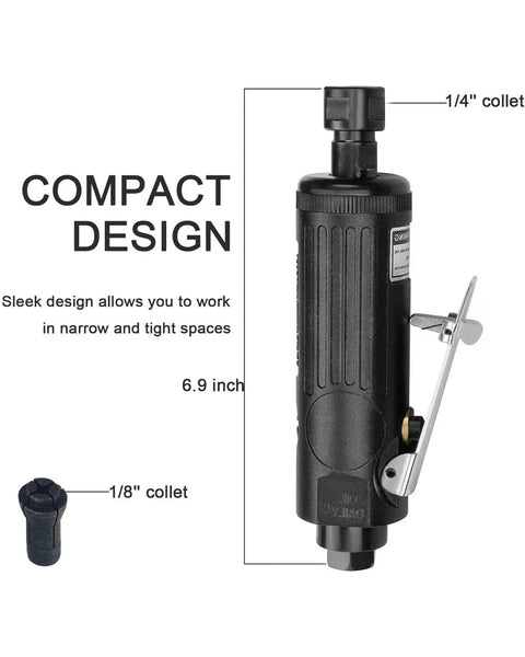 No Nonsense Air Die Grinder Crushing It At 22000 Rpm with compact design, 1/4 and 1/8 inch collets for tight spaces.