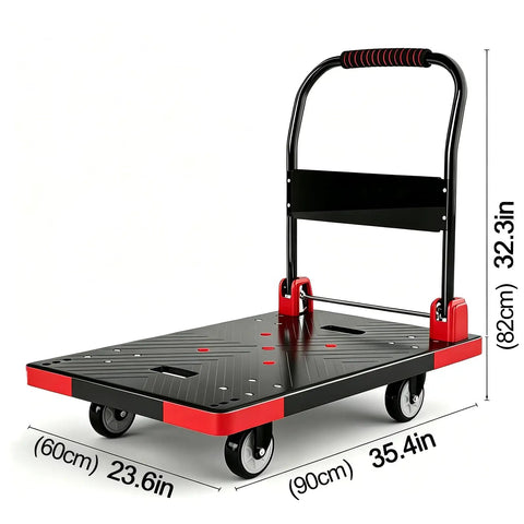 Heavy Duty Push Cart Dolly Platform Truck Hand Truck With Foldable Flatbed High Capacity Moving Cart For Boxes Sponge Anti Slip Foam Grip Handle Shock Absorbing Cold Proof Space Saving Design, 35.4 x 23.6 in