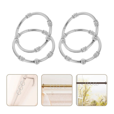 12 Piece Zinc Alloy Shower Curtain Hooks With Smooth Glide Double Sided Rings For Bathroom Rods No Tools Needed Easy Install, shown on rod