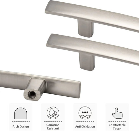 Close-up of 30 Pack Zinc Alloy Cabinet Handles With 3 Inch Center To Center Brushed Nickel Arch Drawer Pulls, showcasing arch design