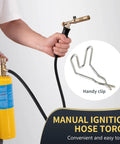 Heavy Duty Propane Torch Hose Kit 3.93 Ft With Adjustable Heat MAPP Torch Head 2600 Fahrenheit shown in hand with tank