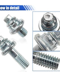 Solid 8 Pc Car Side Post Battery Terminal Bolt Kit With Two Lengths 3/8 To 16 Thread Universal Extender Studs close-up of galvanized bolts