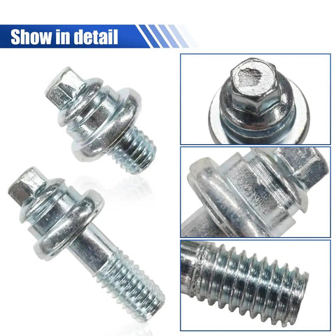 Solid 8 Pc Car Side Post Battery Terminal Bolt Kit With Two Lengths 3/8 To 16 Thread Universal Extender Studs close-up of galvanized bolts