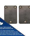 Image of black 2-pack low voltage landscape lighting cable connectors for quick install with 12 14 16 gauge compatibility.