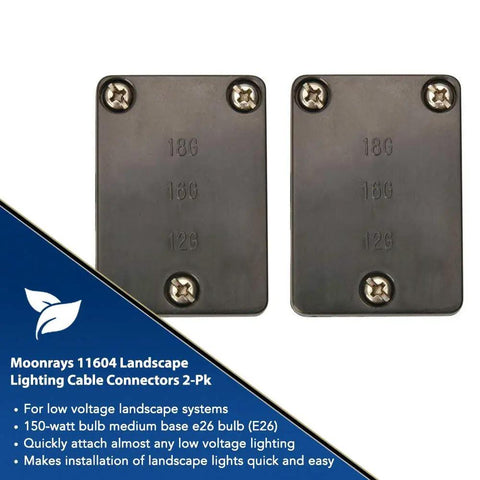 Image of black 2-pack low voltage landscape lighting cable connectors for quick install with 12 14 16 gauge compatibility.