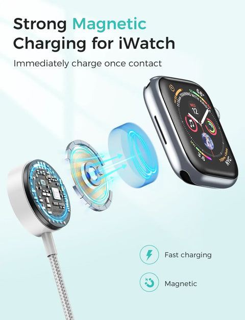 Magnetic charging for iWatch with 4 In 1 Travel Charging Cable Set For Apple Watch And iPhone USB C Lightning Micro USB Portable Car And Cruise Essentials 4 Foot Cord All In One Recharge Cable For Travel Gift Ready