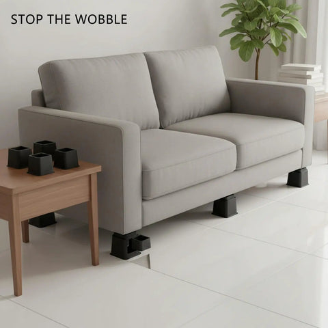 Adjustable Furniture Leveling Feet Screw In Legs For Sofa Bed Or Table Made From Durable PP Plastic Replacement Glides For Uneven Floors Black Finish Keeps Your Furniture Level With No Wobble On Slopes Or Thick Carpet visible under sofa