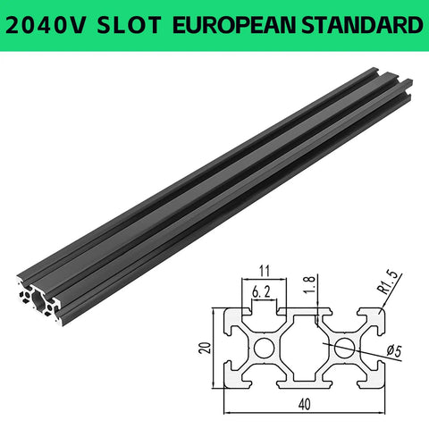 2040 V Slot Aluminum Extrusion Profile 400mm Two Pack Kit With Anodized European Standard Finish Corner Bracket Set For CNC DIY 3D Printer Black 6063 T5 Aluminum With Smooth Edges, black 2040 V-slot profile with dimension diagram