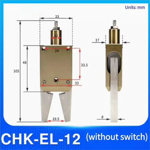 Heavy Duty Pneumatic Hold Down Clamp Manipulator Mini Fixture for Precision Machining dimensions labeled in mm, front and side view.